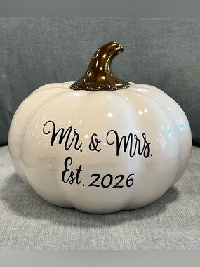 Martha Stewart 2026 Mr & Mrs 8” Wedding Pumpkin Keepsake Decor W Gold Stem NWT